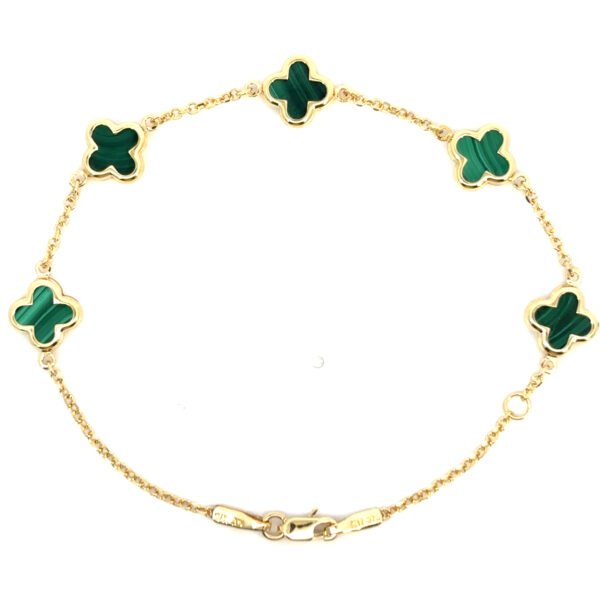 9K Yellow Gold Green Clover Bracelet 19cm