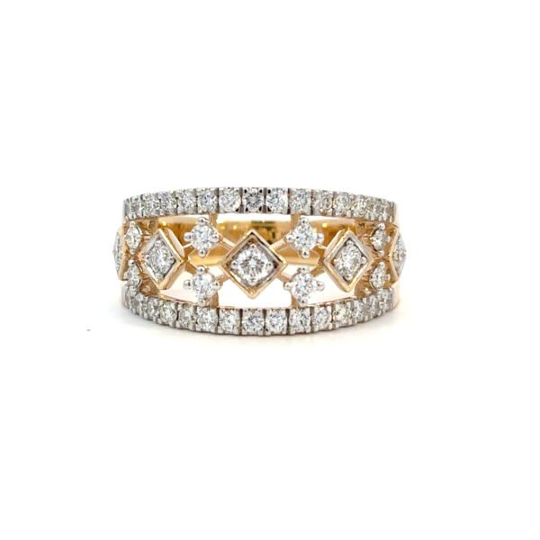 9K Yellow Gold Ring 43 Round White Diamonds TDW 0.77 Carat
