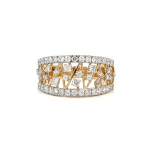 9K Yellow Gold Ring 50 Round White Diamonds TDW 0.74 Carat