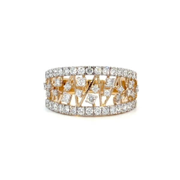 9K Yellow Gold Ring 50 Round White Diamonds TDW 0.74 Carat