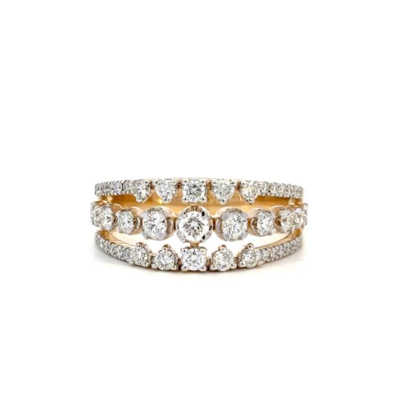 9K Yellow Gold Ring with 45 Round White Diamonds TDW 0.76 Carat