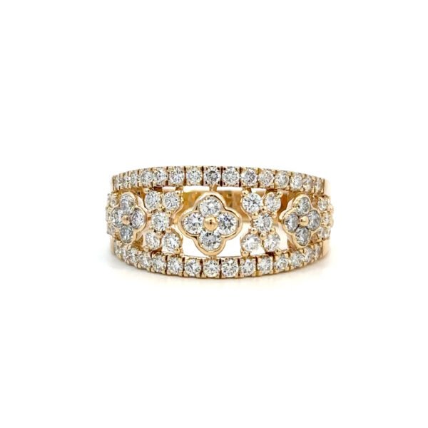 9K Yellow Gold Ring with 62 Round White Diamonds TDW 1.0 Carat