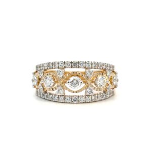 9K Yellow Gold Ring with 47 Round White Diamonds TDW 0.99 Carat