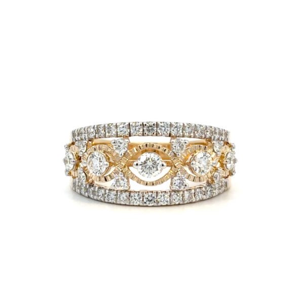 9K Yellow Gold Ring with 47 Round White Diamonds TDW 0.99 Carat