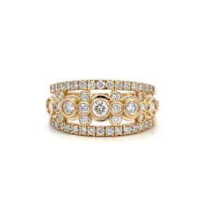 9K Yellow Gold Ring with 49 Round White Diamonds TDW 0.97 Carat