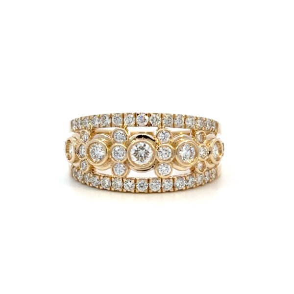 9K Yellow Gold Ring with 49 Round White Diamonds TDW 0.97 Carat