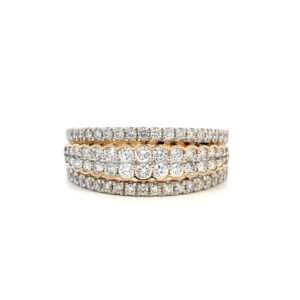 9K Yellow Gold Ring with 68 Round White Diamonds TDW 0.98 Carat