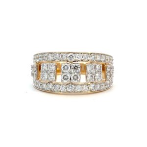 9K Yellow Gold Ring with 57 Round White Diamonds TDW 1.37 Carat