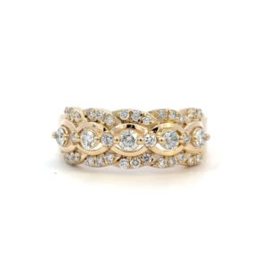 9K Yellow Gold Ring with 37 Round White Diamonds TDW 0.74 Carat