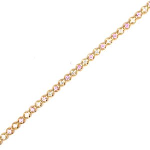 9K Yellow Gold Bracelet 22 Pink Sapphire 1.39 Carat 22 Diamonds 1.02 Carat