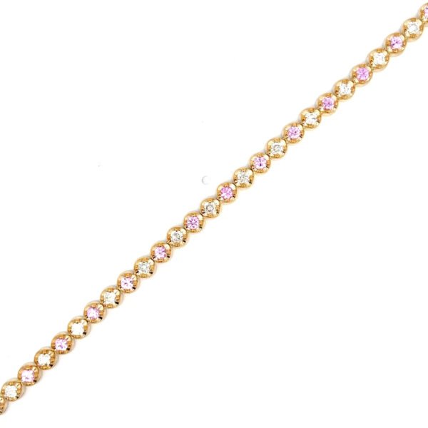 9K Yellow Gold Bracelet 22 Pink Sapphire 1.39 Carat 22 Diamonds 1.02 Carat
