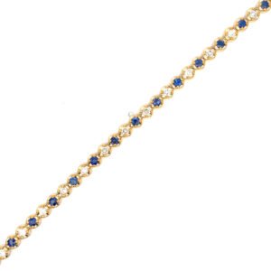 9K Yellow Gold Bracelet 22 Ceylon Sapphire 1.74 Carat 22 Diamonds 1.03 Carat