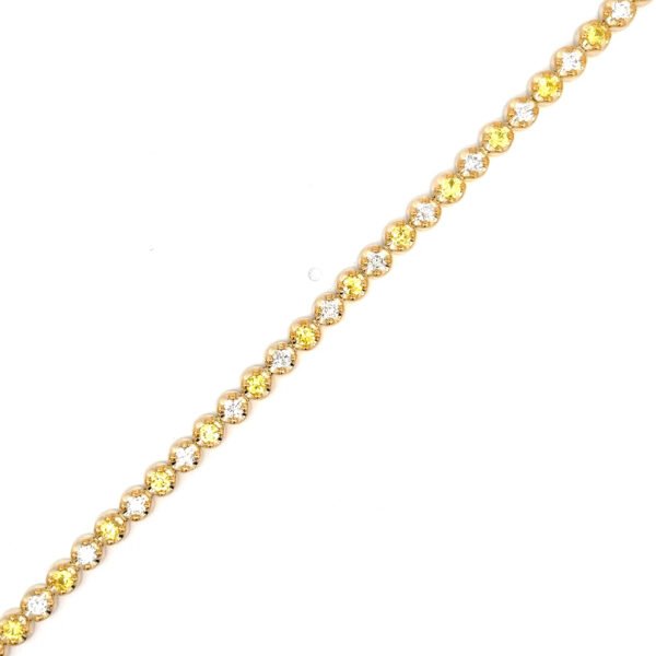 9K Yellow Gold Bracelet 22 Yellow Sapphire 1.30 Carat 22 Diamonds 0.98 Carat