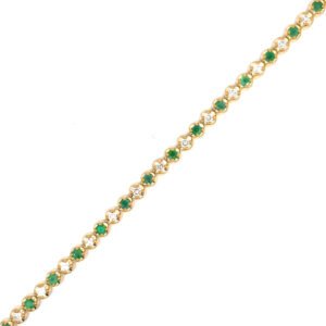 9K Yellow Gold Bracelet 22 Emerald 1.25 Carat 22 Diamonds 1.00 Carat