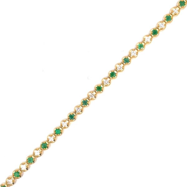 9K Yellow Gold Bracelet 22 Emerald 1.25 Carat 22 Diamonds 1.00 Carat