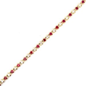 9K Yellow Gold Bracelet 22 Ruby 1.51 Carat 22 Diamonds 1.06 Carat