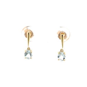 9K Yellow Gold Earrings 2 Oval Aquamarine 0.60 Carat