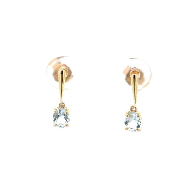 9K Yellow Gold Earrings 2 Oval Aquamarine 0.60 Carat
