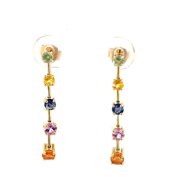 9K Yellow Gold Earrings 10 Multi-Coloured Sapphire TW 1.40 Carat