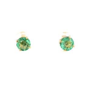 9K Yellow Gold Earrings 2 Round Columbian Emeralds TW 1.21 Carat