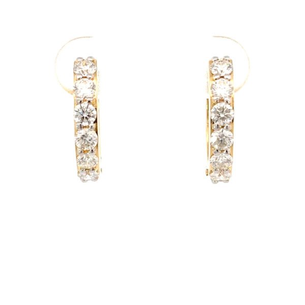 18K Yellow Gold Hoop Earrings Round White Diamonds TDW 1.04 Carat