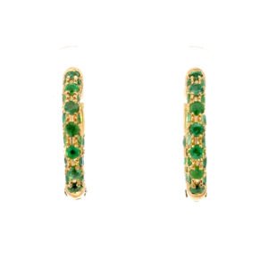 9K Yellow Gold Hoop Earrings Round Emeralds TCW 1.72 Carat