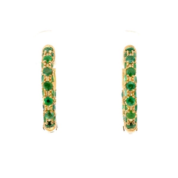 9K Yellow Gold Hoop Earrings Round Emeralds TCW 1.72 Carat