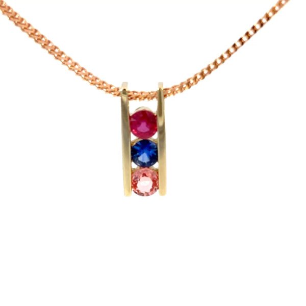 9K Yellow Gold Pendant 3 Round Multi-colored Sapphires TCW 0.65 Carat