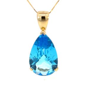 9K Yellow Gold Pendant Pear shaped Blue Topaz 21.57 Carat