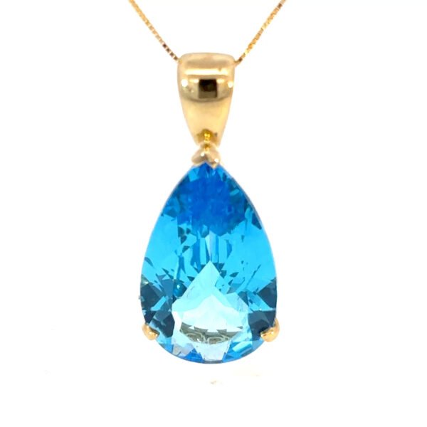 9K Yellow Gold Pendant Pear shaped Blue Topaz 21.57 Carat