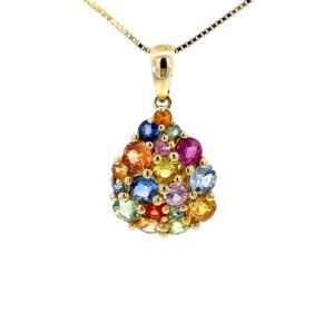 9K Yellow Gold Pendant Round Multi-colored Sapphires TCW 1.26 Carat