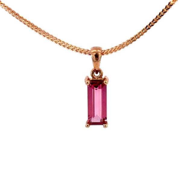 9K Rose Gold Pendant Baguette Pink Tourmaline 1.09 Carat