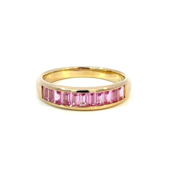 9K Yellow Gold Ring Baguette Pink Sapphires TCW 0.99 Carat