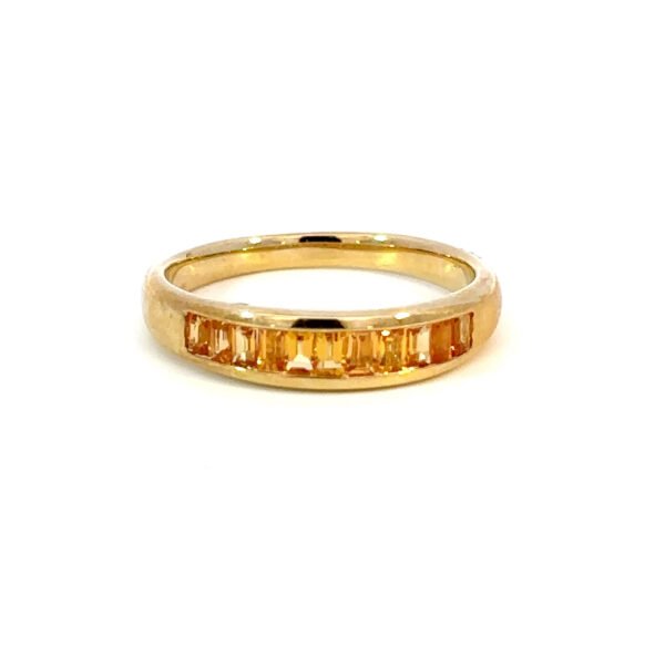 9K Yellow Gold Ring Baguette Orange Sapphires TCW 0.65 Carat
