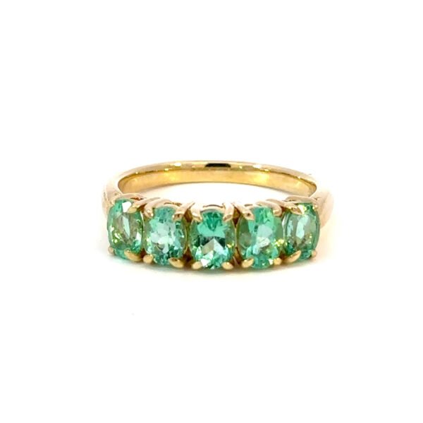 9K Yellow Gold Ring 5 Oval Colombian Emeralds TCW 1.77 Carat