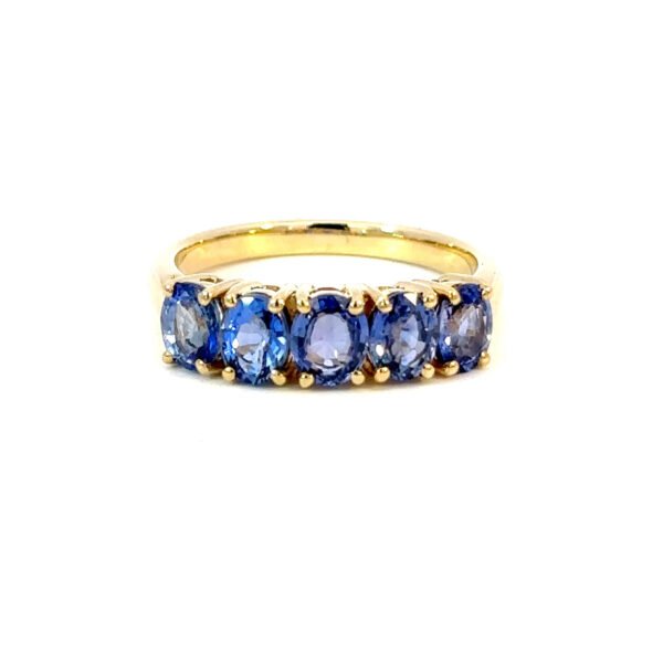 9K Yellow Gold Ring 5 Oval Ceylon Sapphires TCW 2.55 Carat