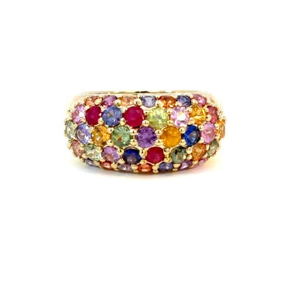9K Yellow Gold Ring Round Multi-colored Sapphires TCW 2.58 Carat