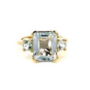 9K Yellow Gold Ring Multi-shaped Aquamarines TCW 5.2 Carat