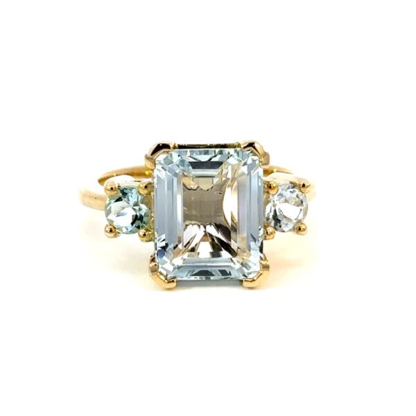 9K Yellow Gold Ring Multi-shaped Aquamarines TCW 5.2 Carat
