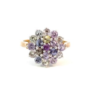 9K Yellow Gold Ring Round Multi-colored Sapphires TCW 2.6 Carat