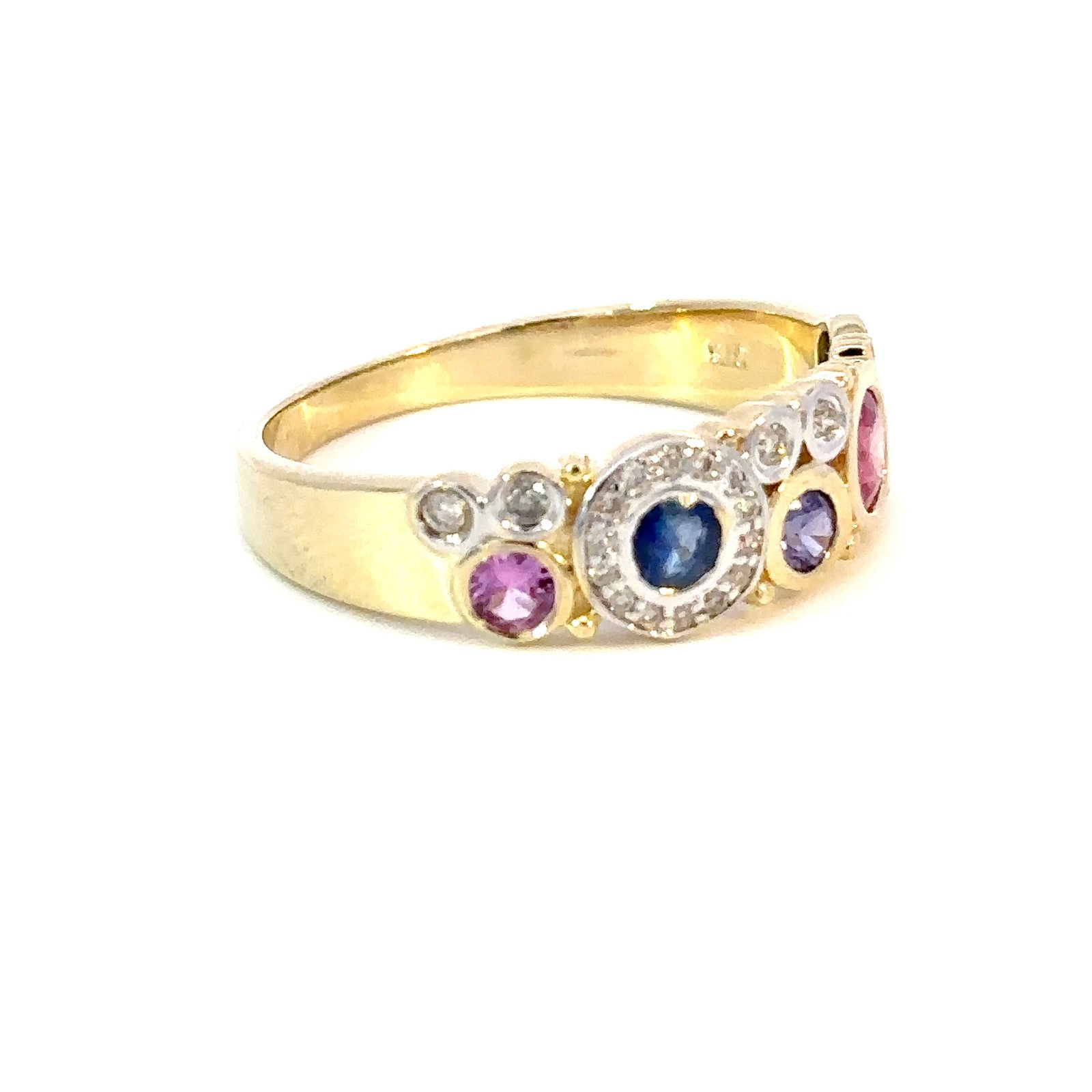 9K Yellow Gold Ring Multi-colored Sapphires TCW 0.75 Carat White Diamonds TDW 0.11 Carat - Image 2
