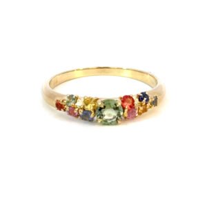 9K Yellow Gold Ring multi-colored Sapphires TCW 0.73 Carat