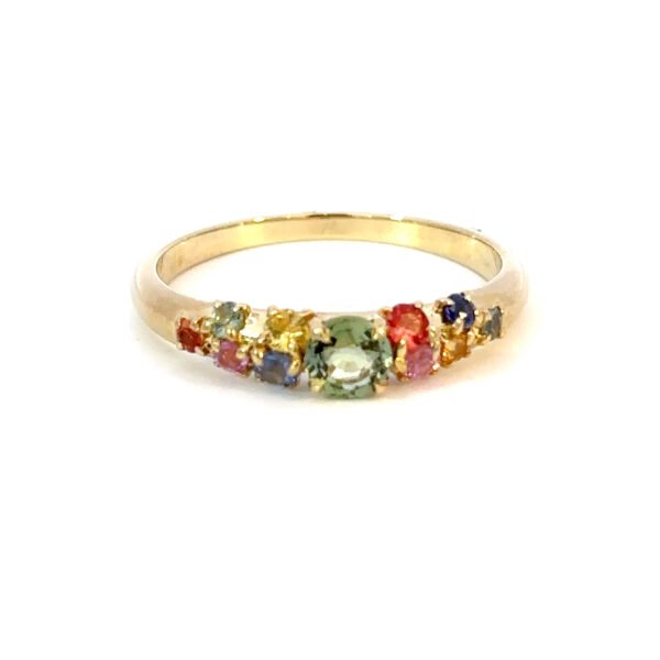 9K Yellow Gold Ring multi-colored Sapphires TCW 0.73 Carat