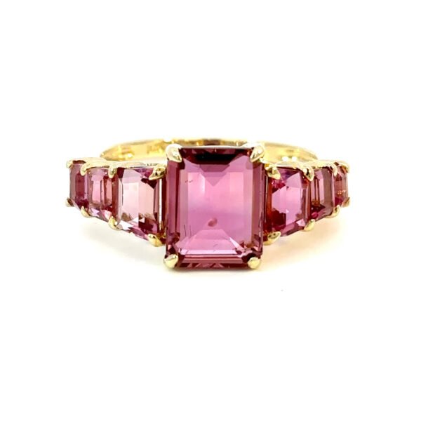 9K Yellow Gold Ring 7 Pink Tourmalines TCW 3.98 Carat