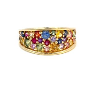 9K Yellow Gold Ring Multi-colored Sapphires TCW 1.71 Carat