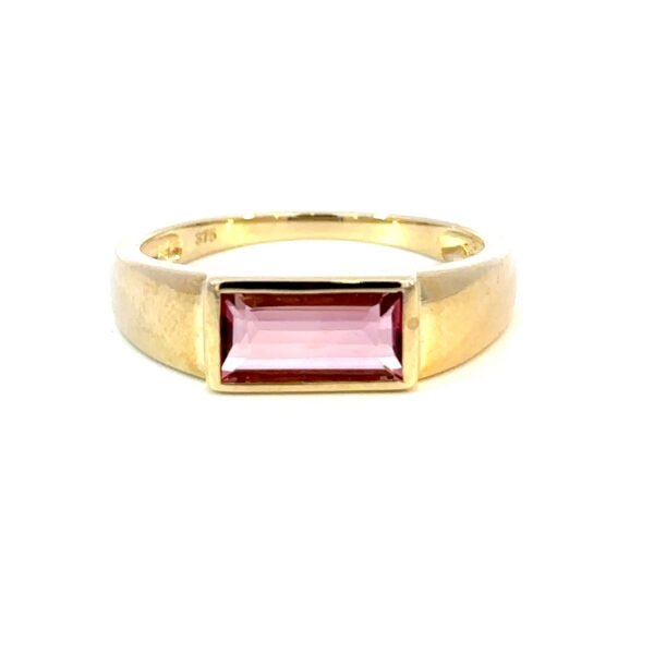 9K Yellow Gold Ring Pink Tourmaline 1.24 Carat