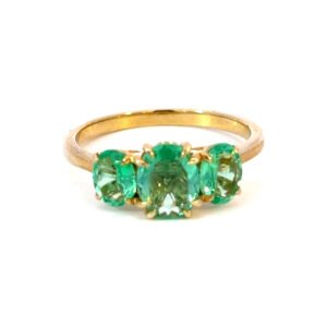 9K Yellow Gold Trilogy Ring Colombian Emeralds TCW 1.8 Carat